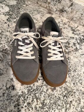 Vans Gray Suede Low-Top Sneakers with White Laces and Gum Sole